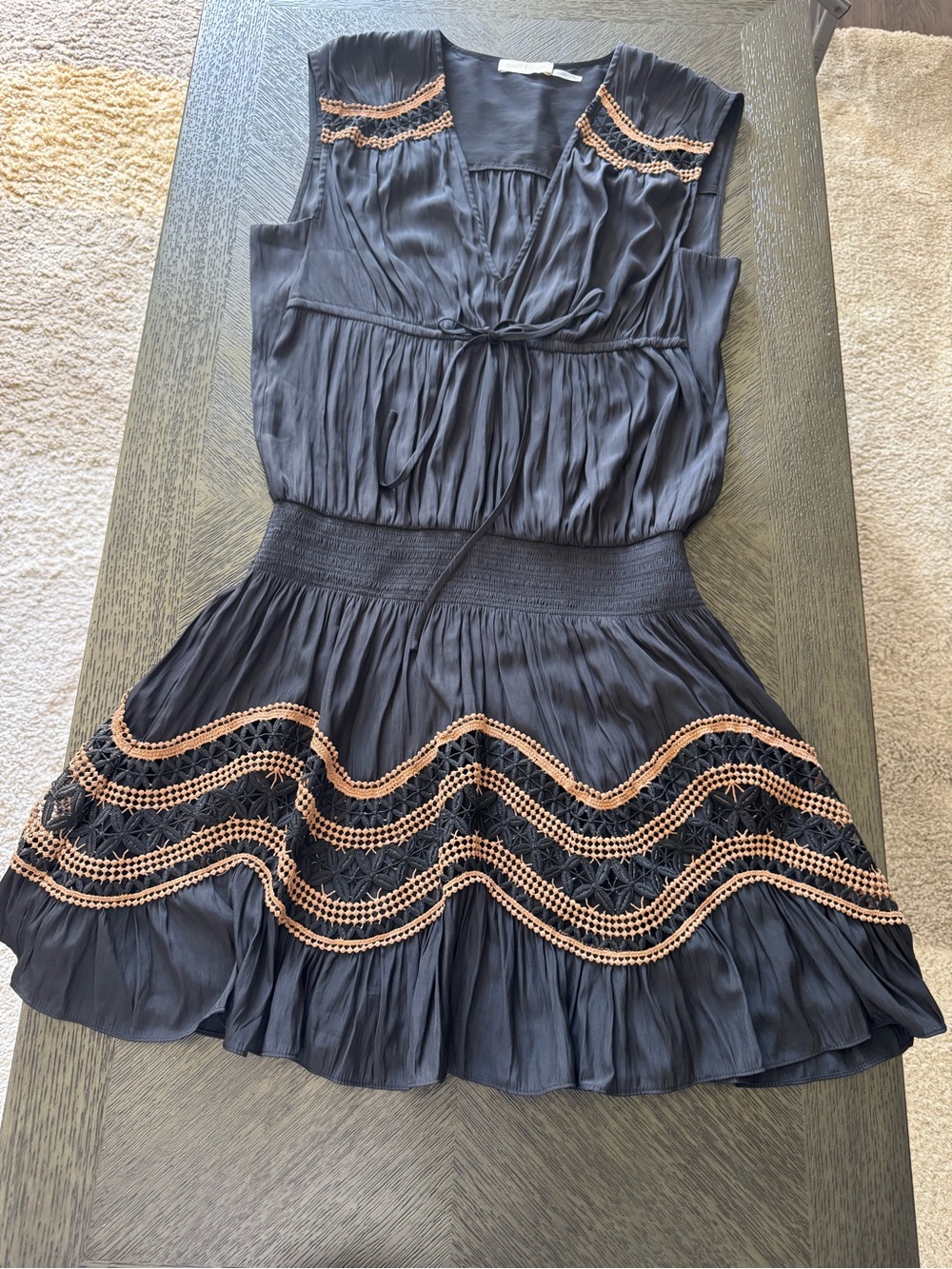Ramy Brook  dress Black Skirt with Tan Crochet Trim